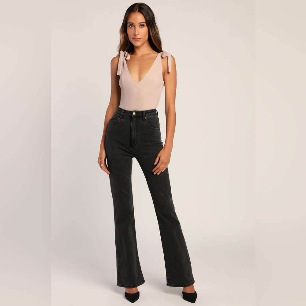 Lulu's | You're The One That I Want Taupe Ribbed Tie-Strap Bodysuit | Size Small